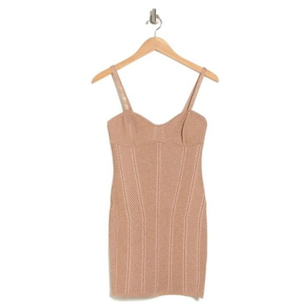 NWT HERVE LEGER Ottoman Sweetheart Mini Dress Rose Gold Small